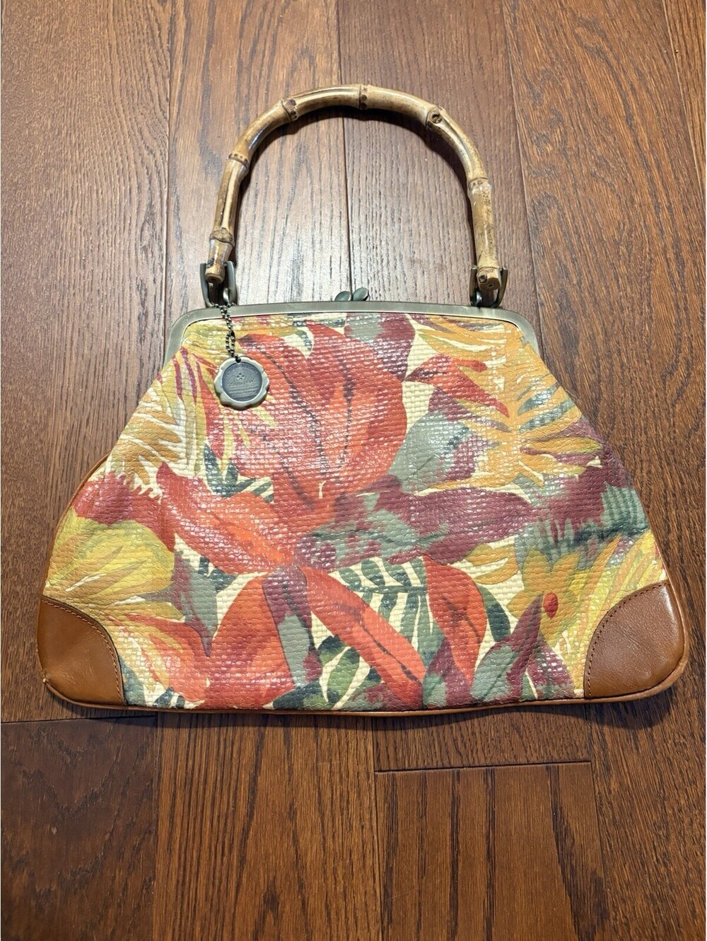 Patricia Nash Satchel Tropical Dreams Ozieri Wooden Handle Handbag